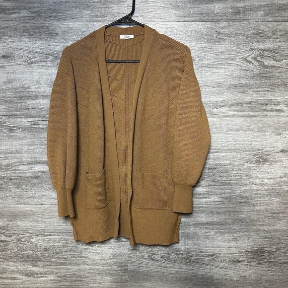 Maurices Womens Cardigan Size XS‎ Long Sleeve Ribbed Tan Open Knit - Picture 1 of 5